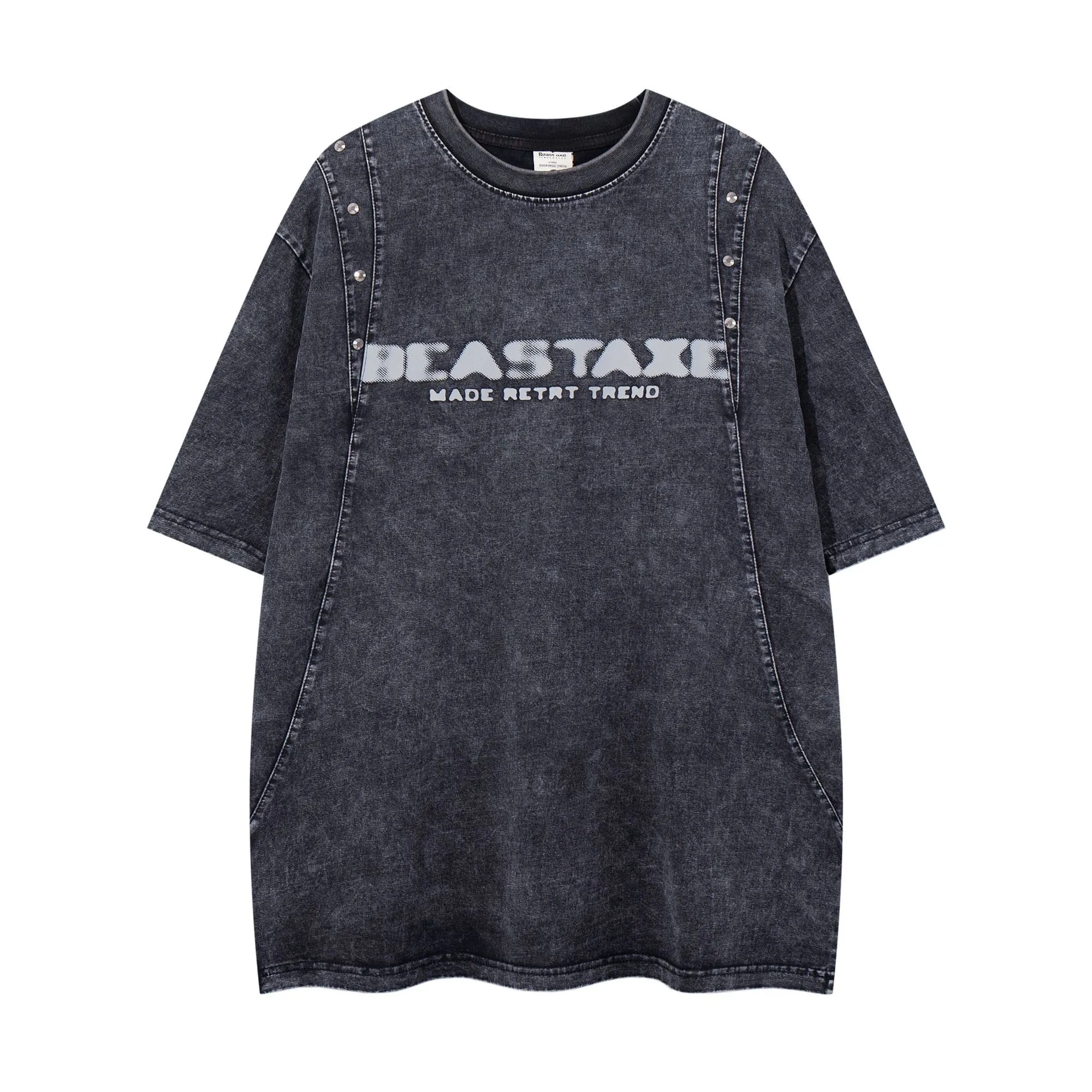 Jiayiku Summer Heavy Men's Short-sleeved T-shirt Cotton New American Style Retro Washed Cotton Loose Trendy Brand T-shirt display picture 3