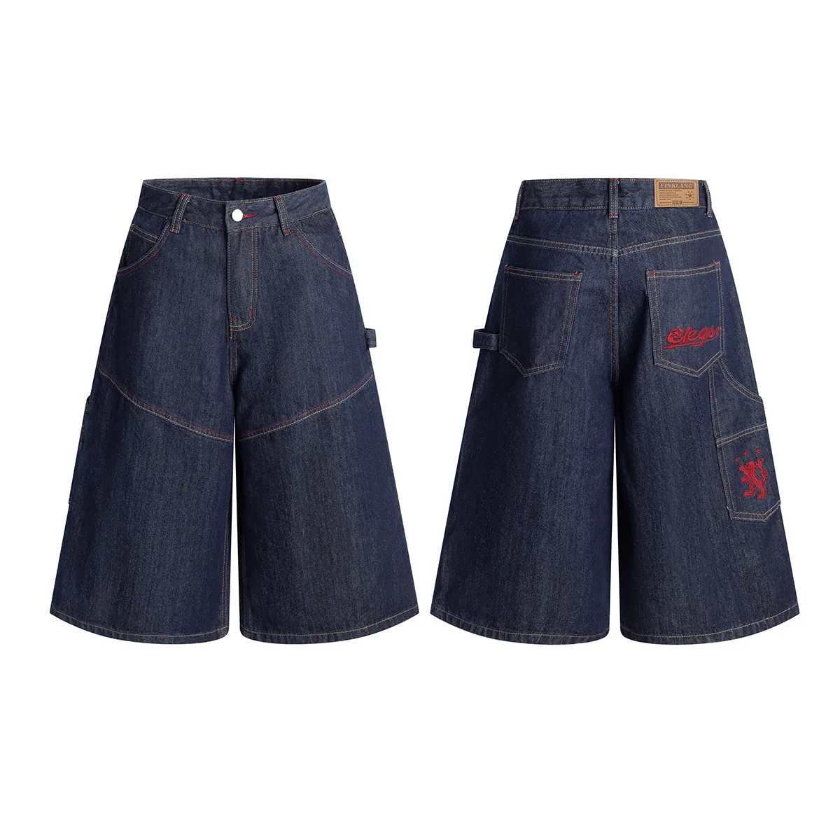 Jiayiku  New Denim Pants Men's American Style Trendy Brand Washed Denim Shorts Loose Wide Leg Pants display picture 2