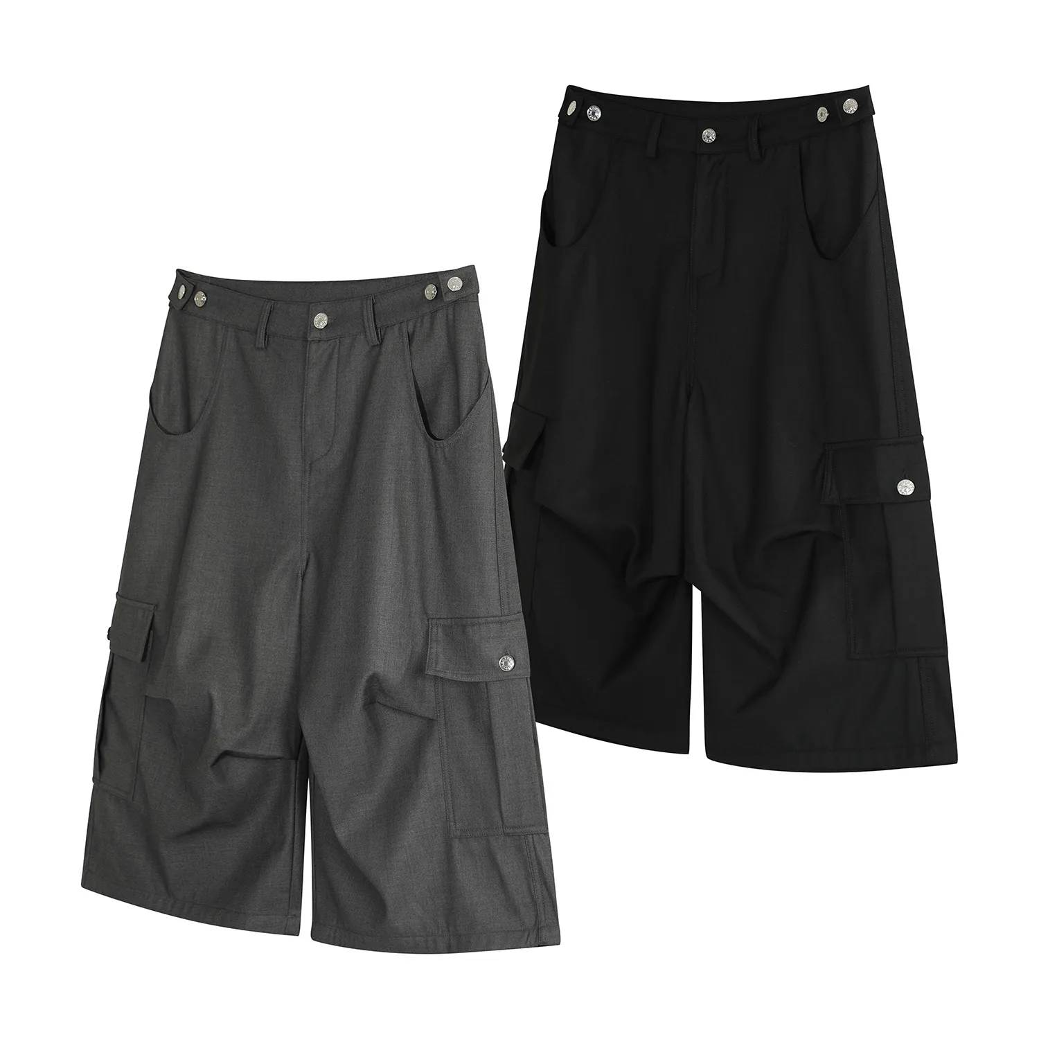 Jiayiku  American Retro Pants For Men And Women Cleanfit Loose Wide-leg Workwear Capri Pants display picture 10