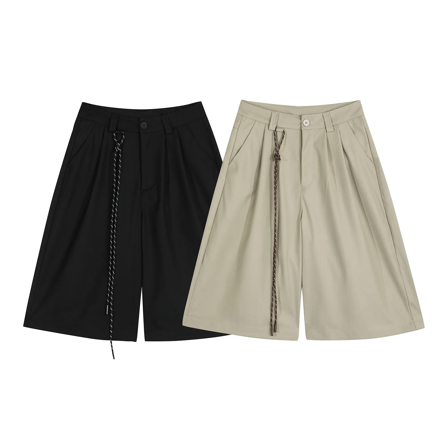 Jiayiku  American Retro Draped Suit Shorts Men's And Women's Cleanfit Loose Wide-leg Cropped Pants display picture 2
