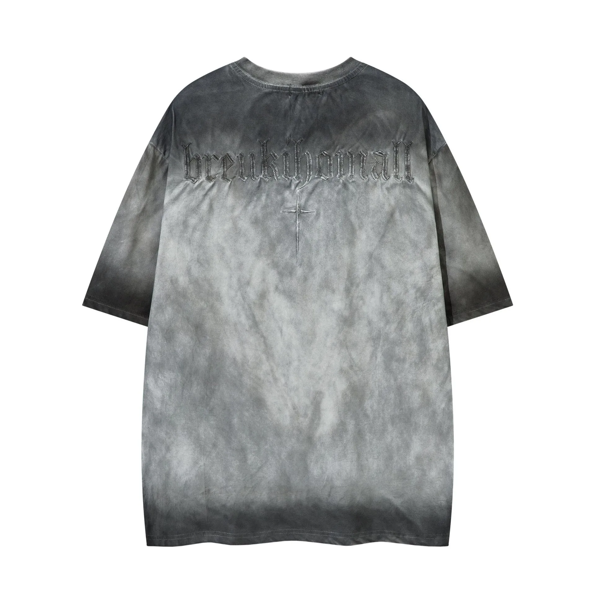 Jiayiku  Summer American Retro Fashion Brand Rivet Dirty Dye Washed T-shirt Short Sleeve Men's Loose Half Sleeve Top display picture 6