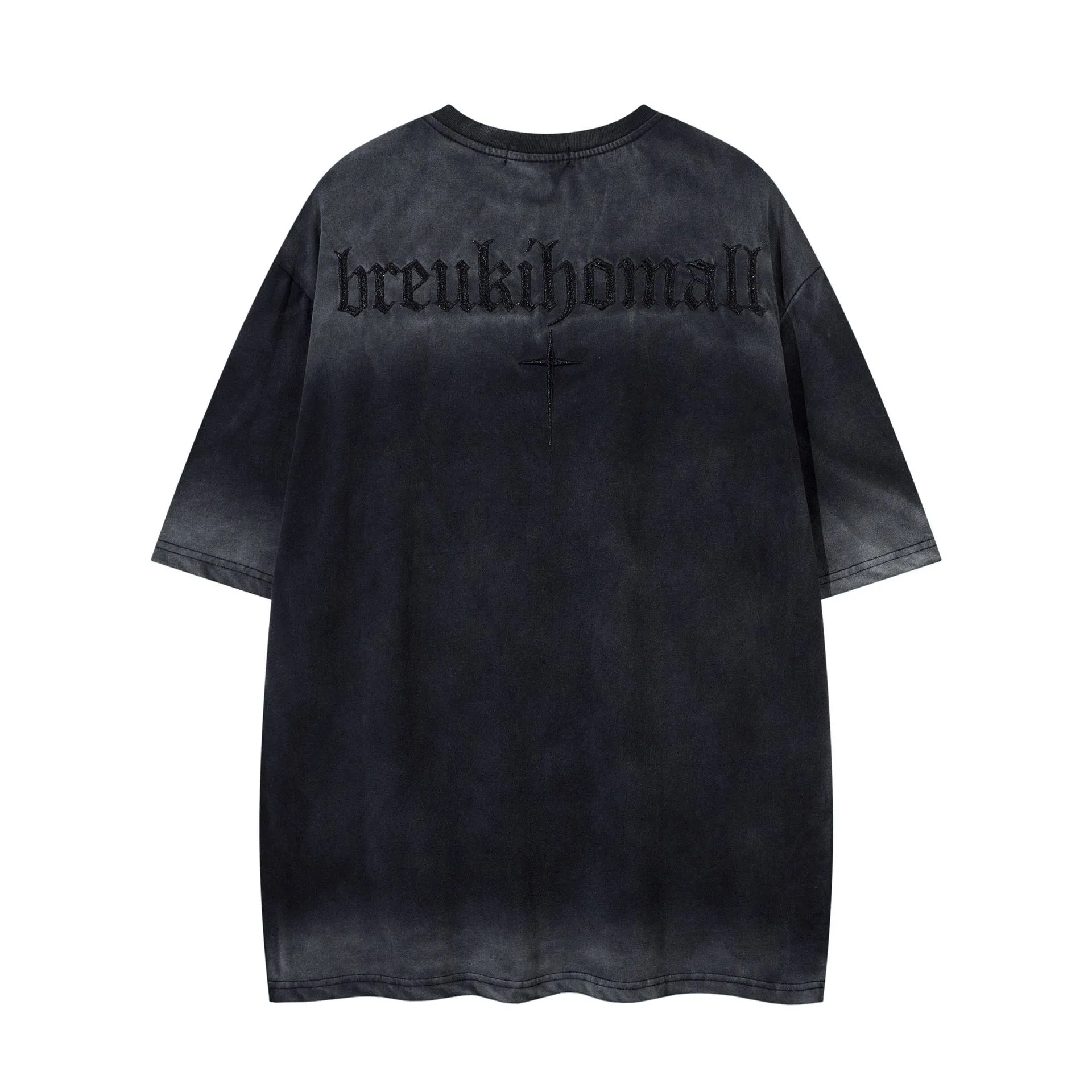 Jiayiku  Summer American Retro Fashion Brand Rivet Dirty Dye Washed T-shirt Short Sleeve Men's Loose Half Sleeve Top display picture 8