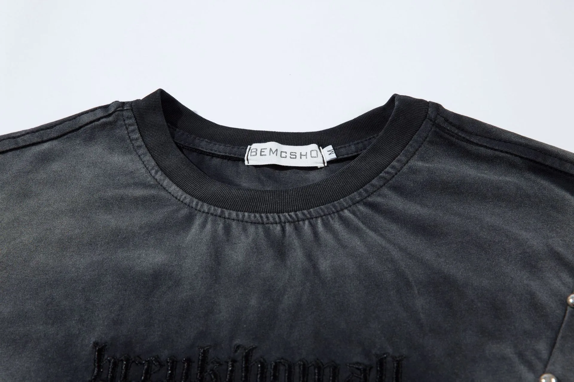 Jiayiku  Summer American Retro Fashion Brand Rivet Dirty Dye Washed T-shirt Short Sleeve Men's Loose Half Sleeve Top display picture 37
