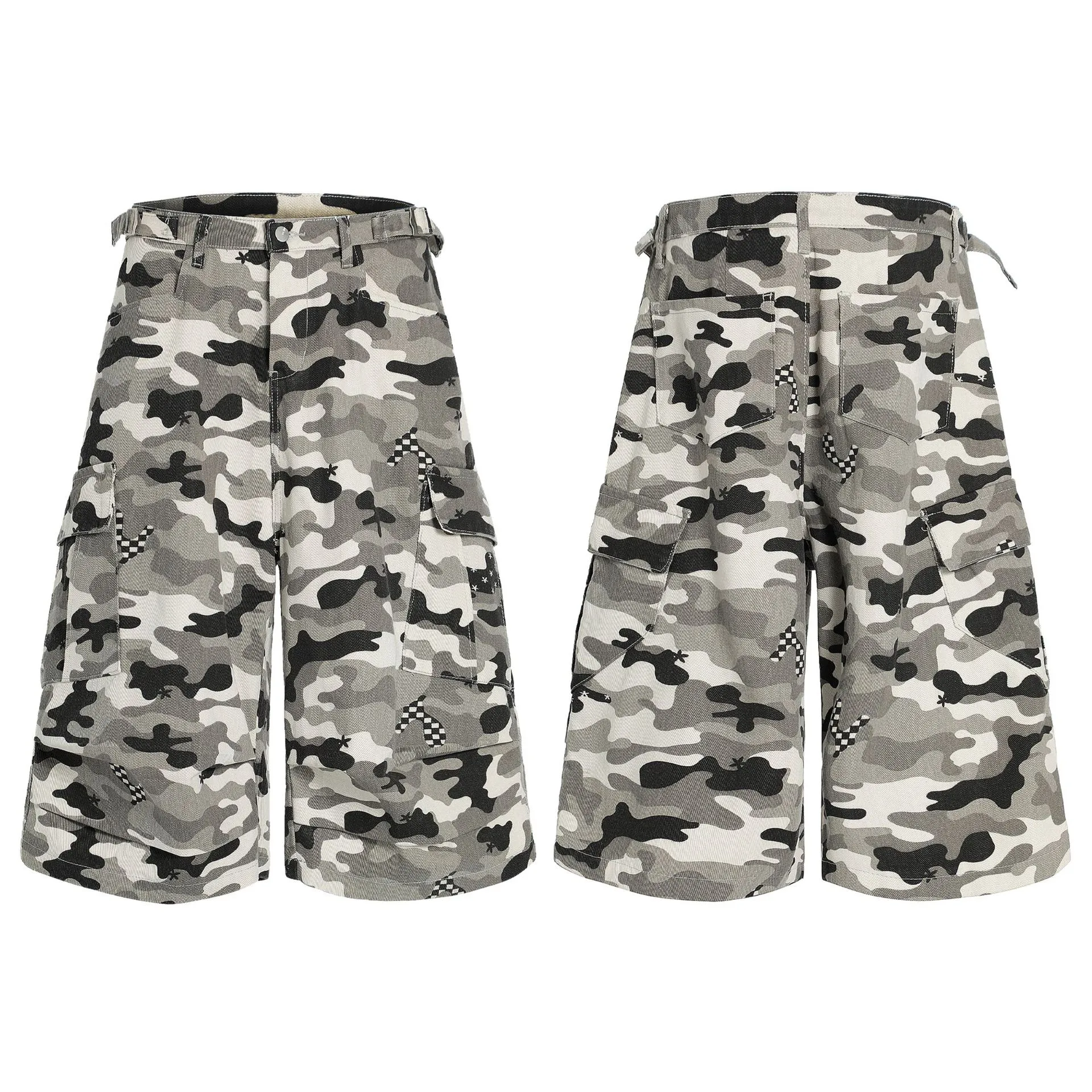 Jiayiku Men's Clothing  American Style Trendy Brand Camouflage Overalls Shorts Men's Loose High-end Wide-leg Pants display picture 2