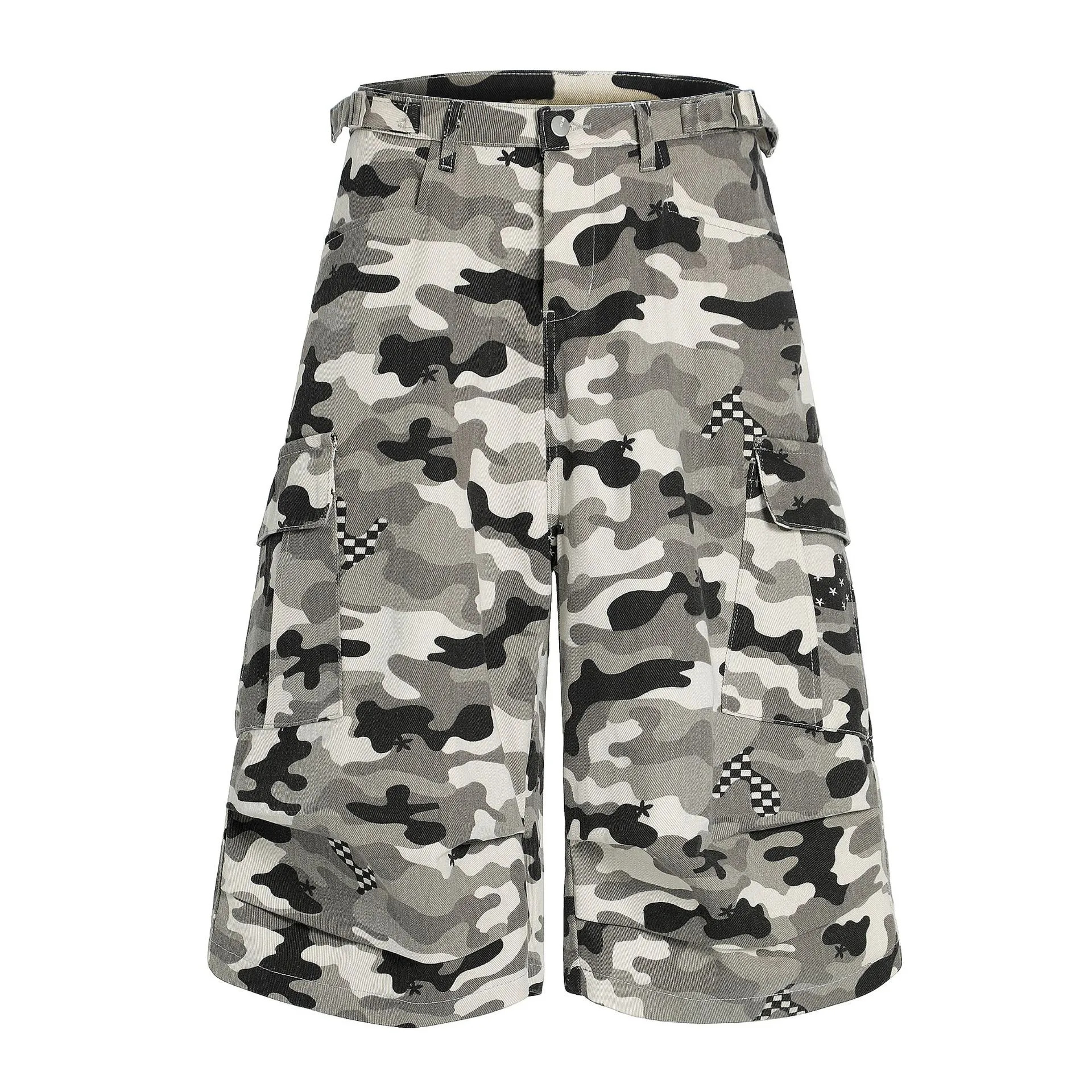 Jiayiku Men's Clothing  American Style Trendy Brand Camouflage Overalls Shorts Men's Loose High-end Wide-leg Pants display picture 3