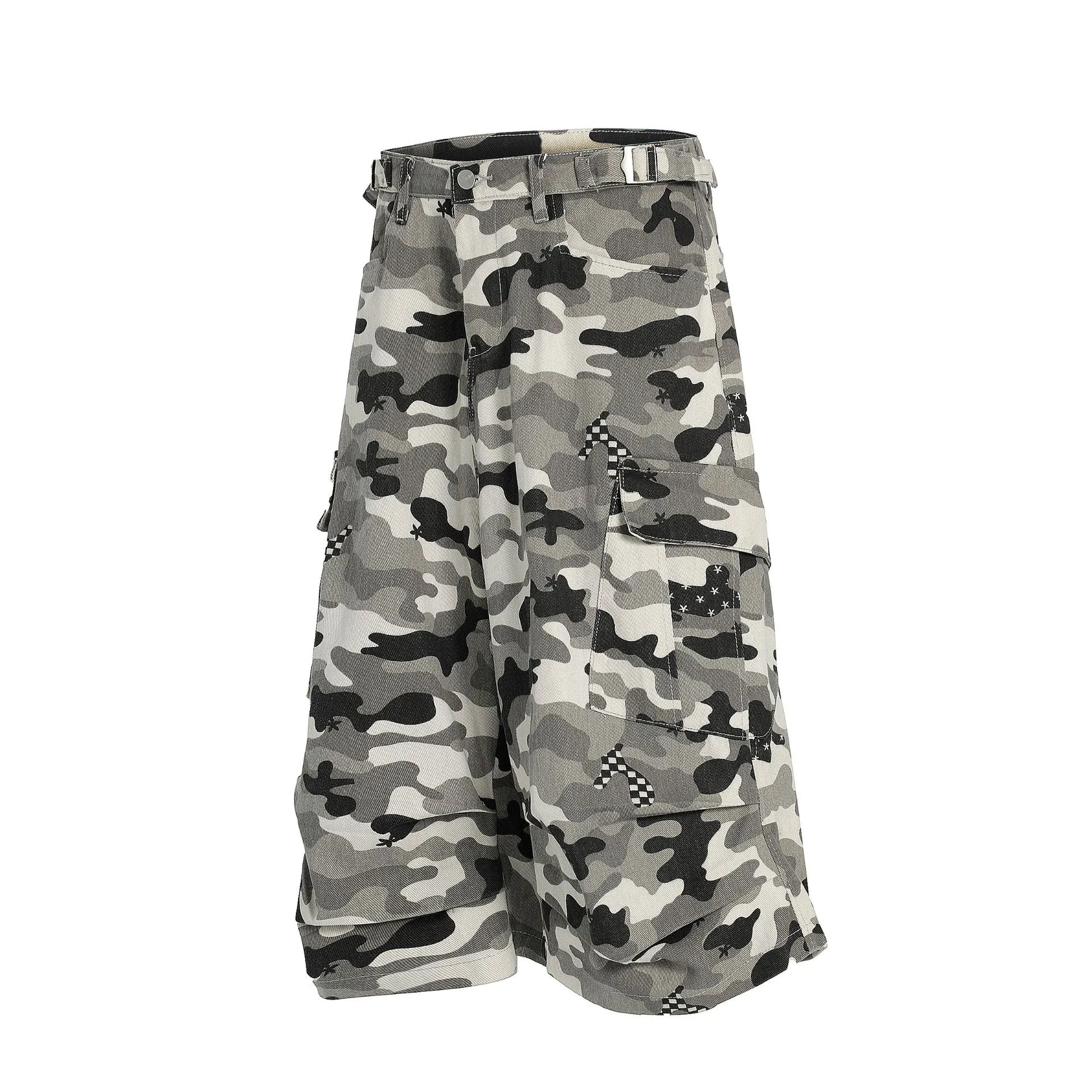 Jiayiku Men's Clothing  American Style Trendy Brand Camouflage Overalls Shorts Men's Loose High-end Wide-leg Pants display picture 4