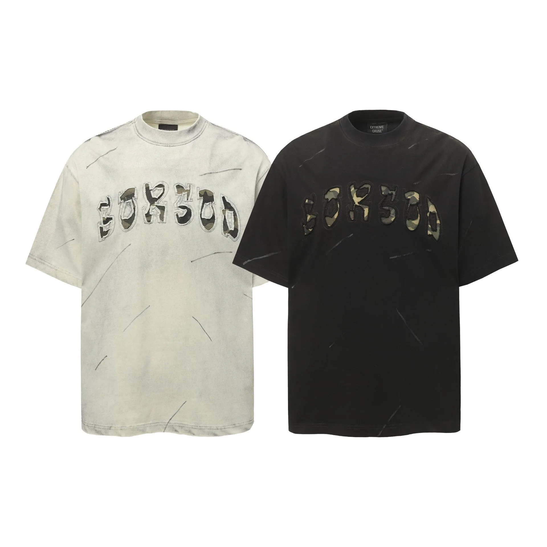 Jiayiku Men's  Summer High Street American Retro Trendy Brand Waste Soil Wind Washing Dirty Dye Cut T-shirt Short Sleeve display picture 2
