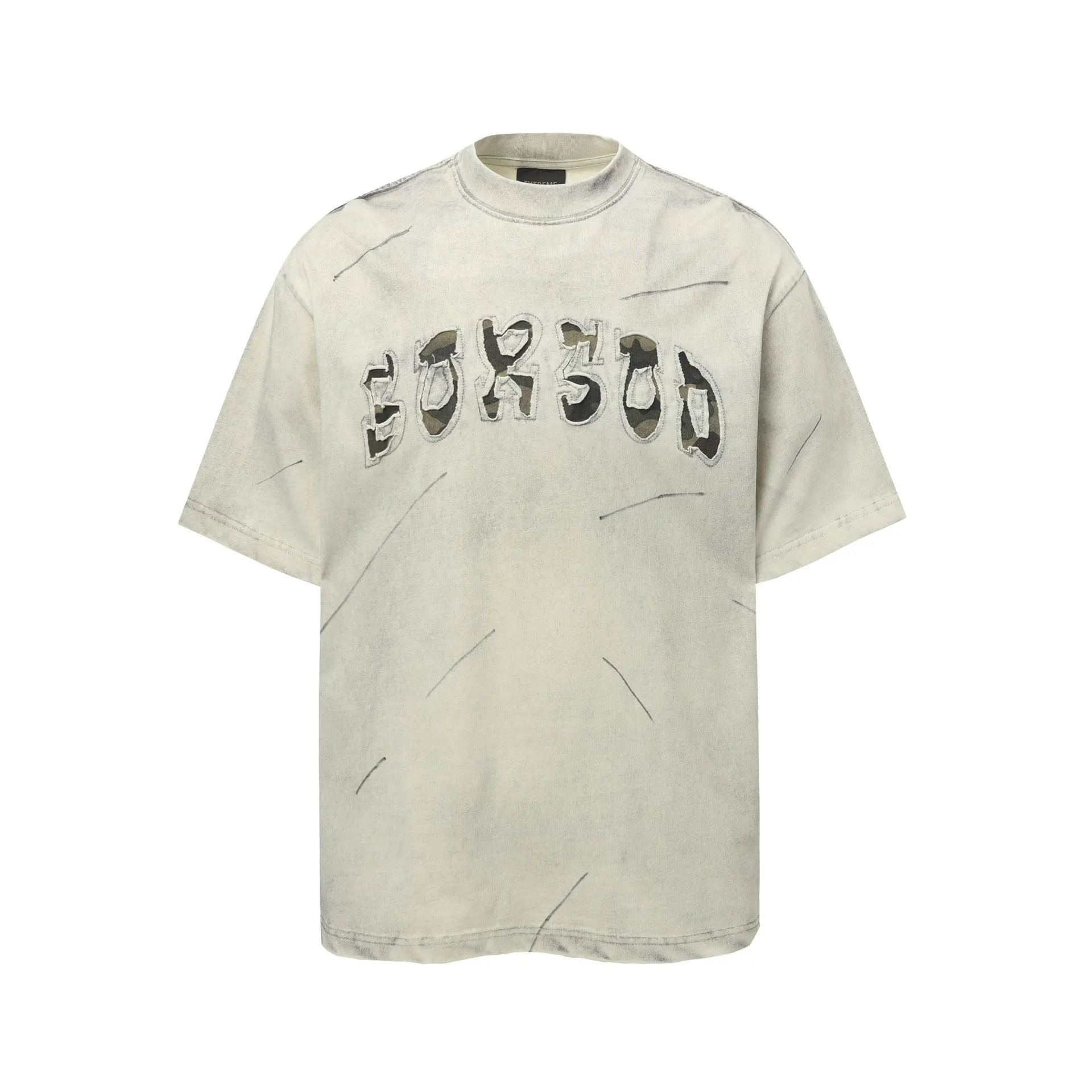 Jiayiku Men's  Summer High Street American Retro Trendy Brand Waste Soil Wind Washing Dirty Dye Cut T-shirt Short Sleeve display picture 3