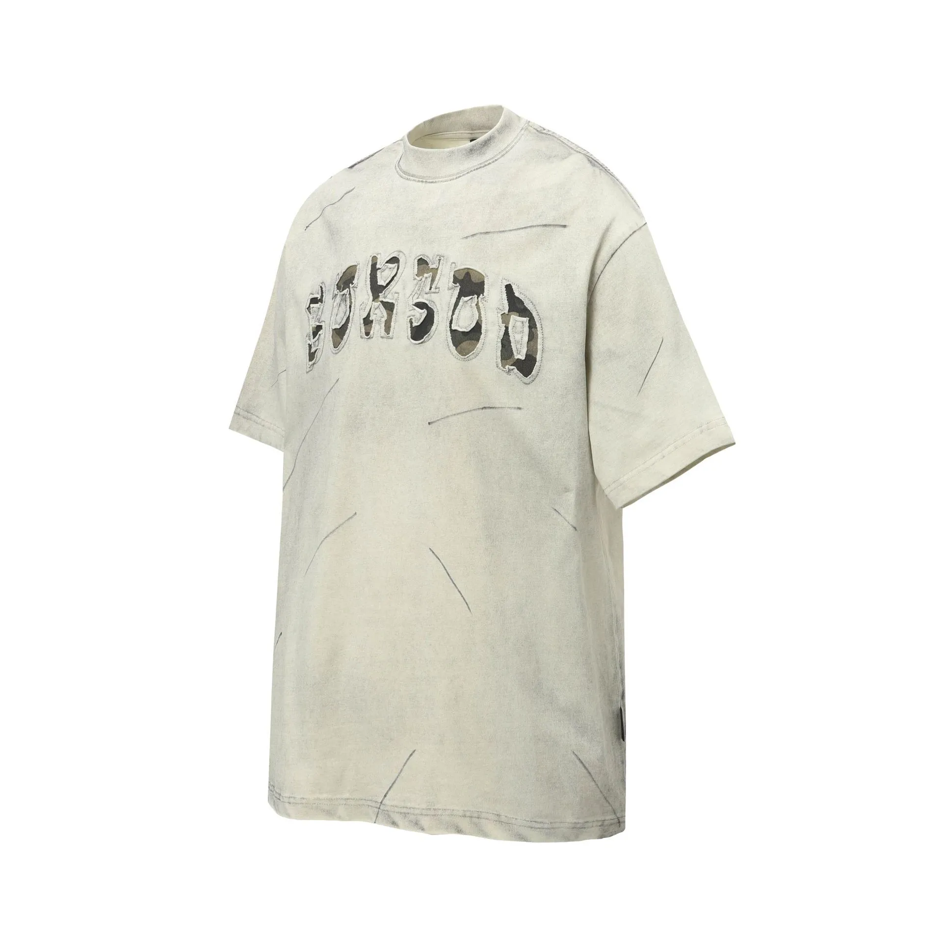 Jiayiku Men's  Summer High Street American Retro Trendy Brand Waste Soil Wind Washing Dirty Dye Cut T-shirt Short Sleeve display picture 4