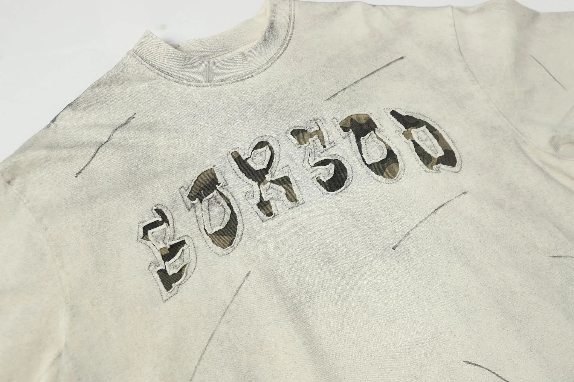 Jiayiku Men's  Summer High Street American Retro Trendy Brand Waste Soil Wind Washing Dirty Dye Cut T-shirt Short Sleeve display picture 10