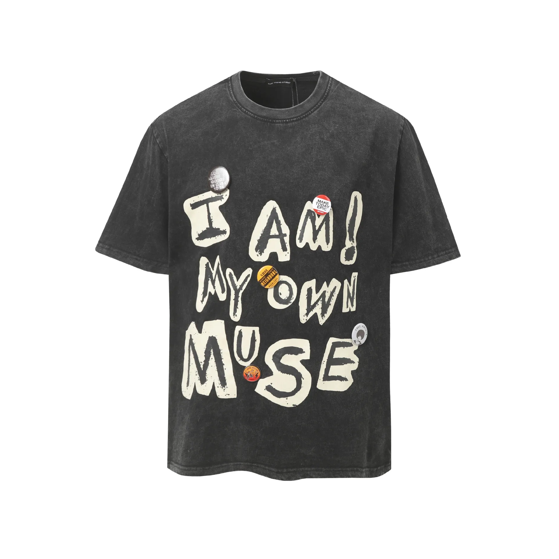 Jiayiku Men's  Summer American-style Washed Distressed T-shirt Pure Cotton Loose Retro Fashion Brand Personalized Graffiti T-shirt display picture 2