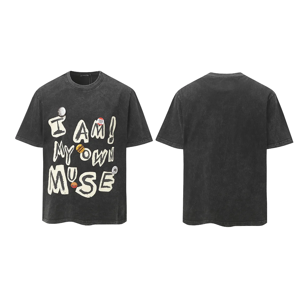 Jiayiku Men's  Summer American-style Washed Distressed T-shirt Pure Cotton Loose Retro Fashion Brand Personalized Graffiti T-shirt display picture 4