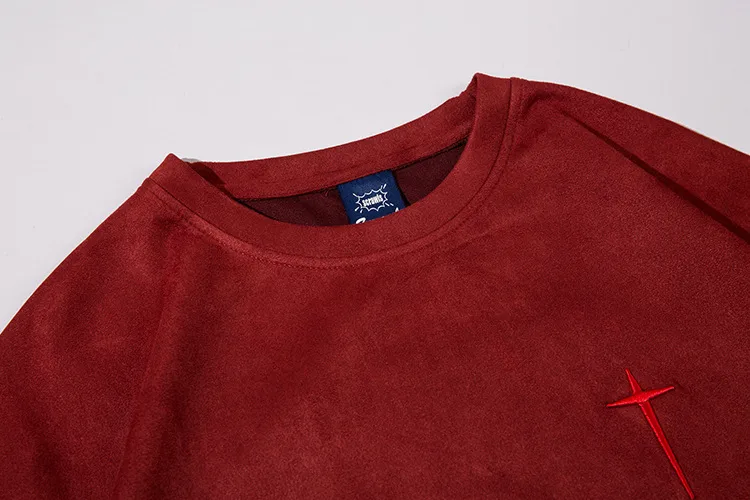 Jiayiku  Summer T-shirt Men's American Street Dark Fashion Brand Cross Embroidered Suede Short-sleeved T-shirt Men display picture 22