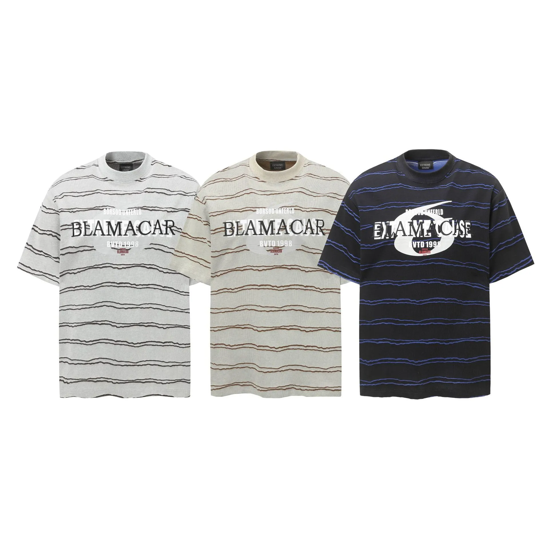 Jiayiku Men's  Summer New New Fashion Brand Jacquard Striped T-shirt Loose Heavy Half Sleeve Top For Men display picture 2