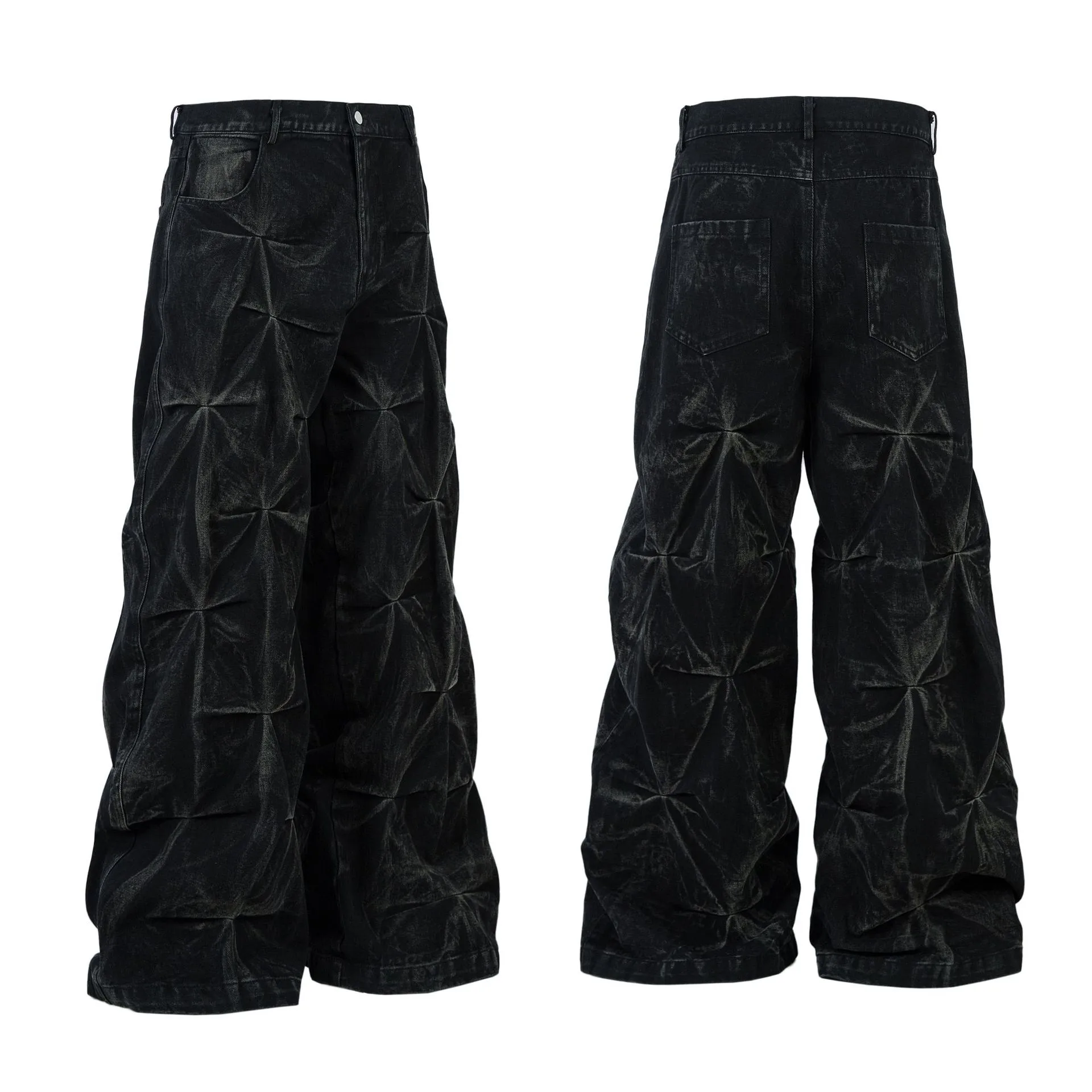 Jiayiku Men's  New Jeans High Street Men's High Street RO Style Superior Sense Jeans Wide Leg Pants display picture 5
