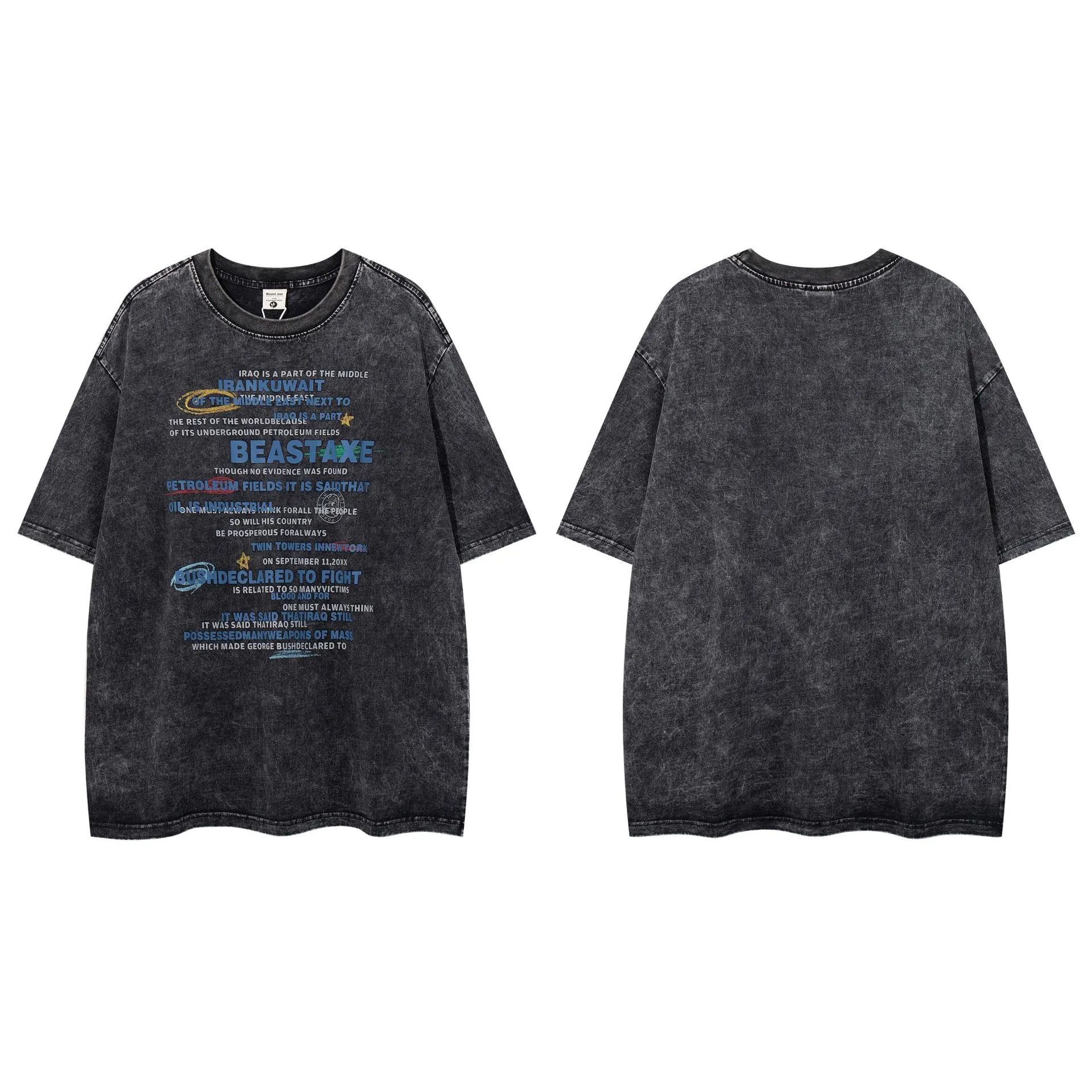 Jiayiku  Summer T-Shirt Men's American Retro Trendy Brand Heavy Washed Cotton T-Shirt Short-Sleeved Loose Bottoming Shirt display picture 7