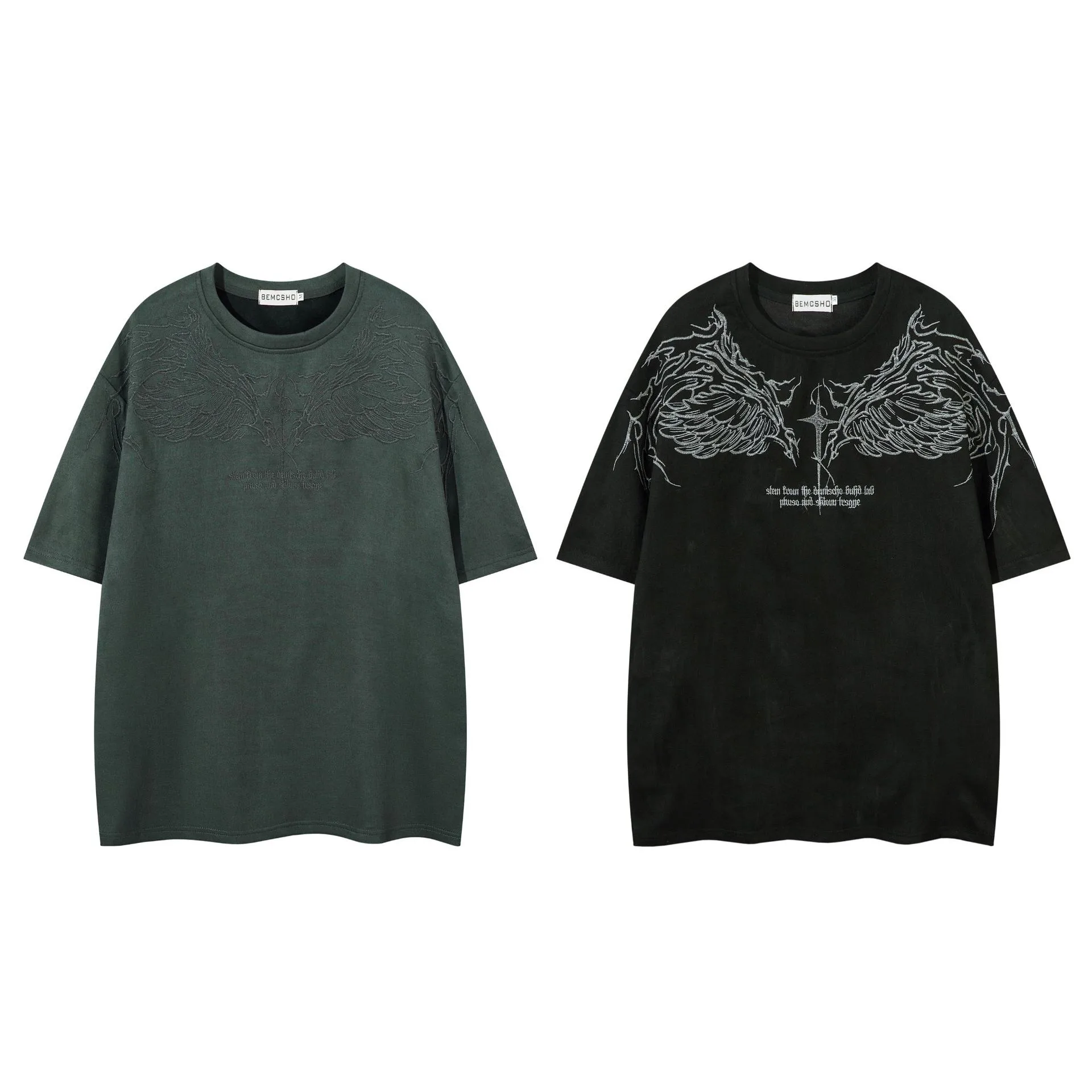 Jiayiku  Summer T-Shirt Men's American Street Dark Fashion Brand Skull Skeleton Embroidered Suede Short-Sleeved T-Shirt display picture 2