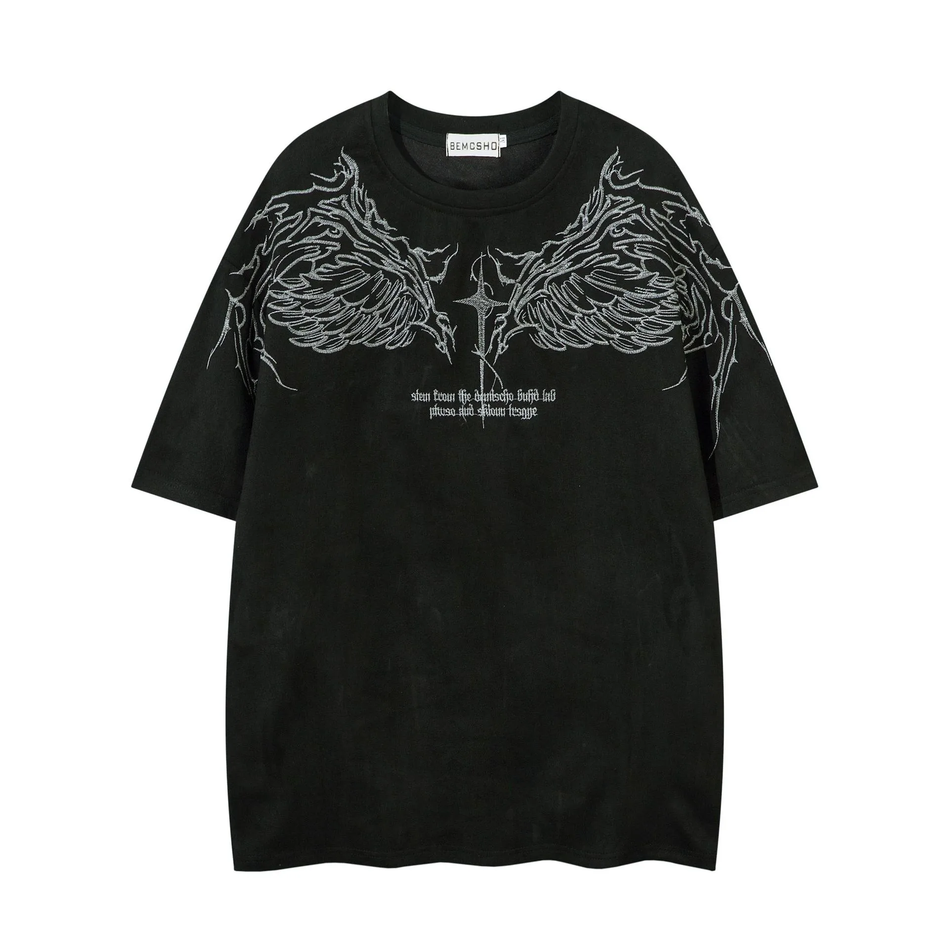 Jiayiku  Summer T-Shirt Men's American Street Dark Fashion Brand Skull Skeleton Embroidered Suede Short-Sleeved T-Shirt display picture 5