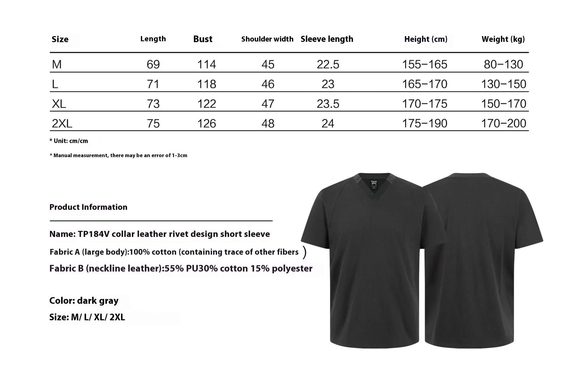 Jiayiku Men's  Summer New American Retro Referee Uniform With Leather And Rivet Design V-Neck Short Sleeve T-Shirt display picture 1