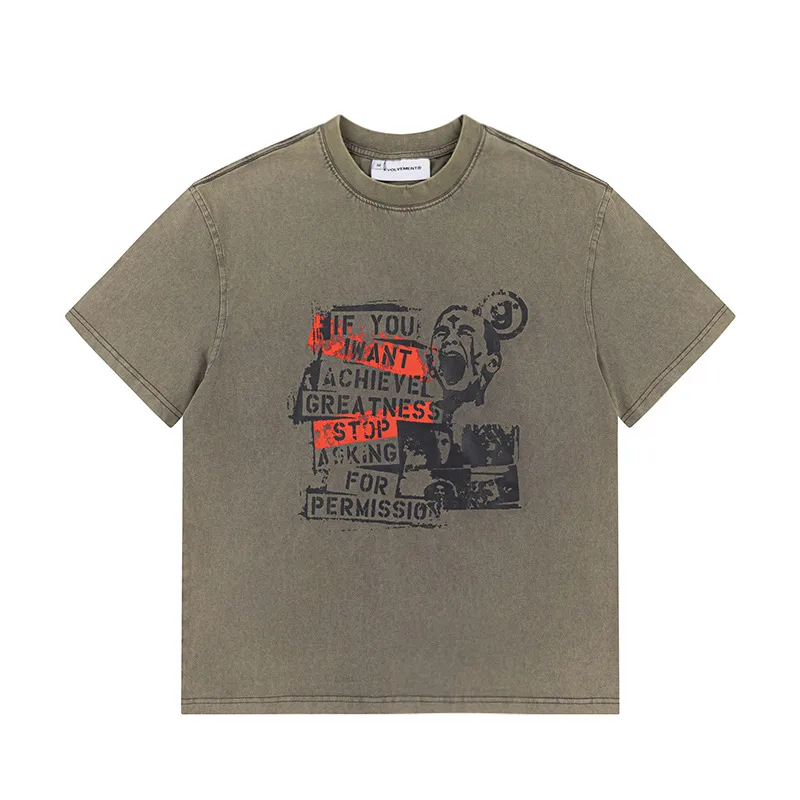 Jiayiku Men's  Summer American Retro Fashion Brand Heavy Washing Tee Spoof Graffiti Short-sleeved T-shirt Men's display picture 2