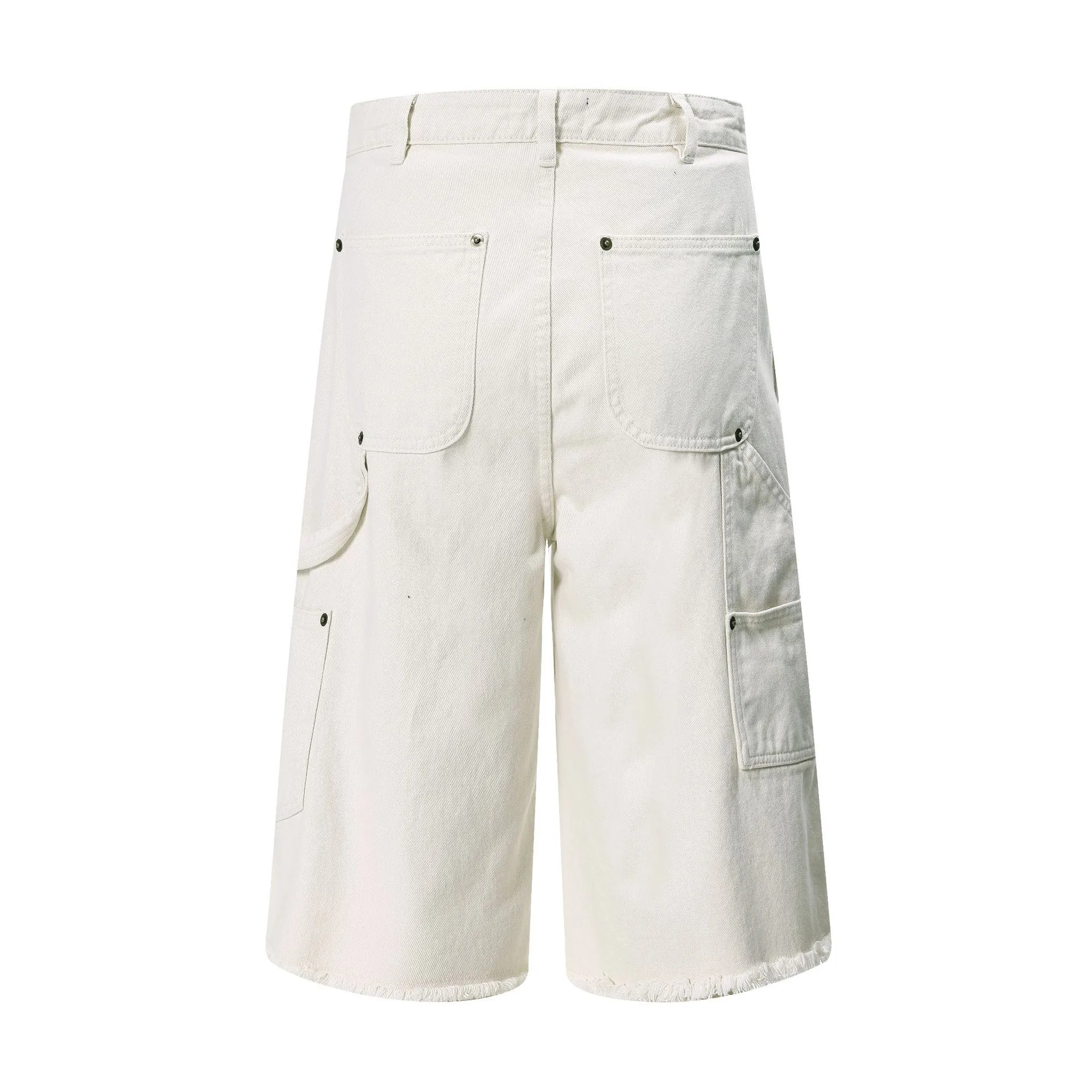 Jiayiku Men's  American Retro Rivet Cutting Wood Fold Denim Shorts Men's Washed Damaged Five-point Pants display picture 5