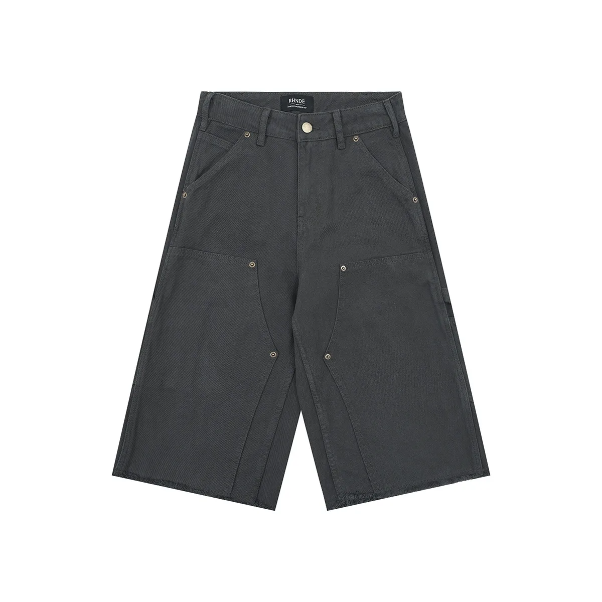Jiayiku Men's  American Retro Rivet Cutting Wood Fold Denim Shorts Men's Washed Damaged Five-point Pants display picture 10