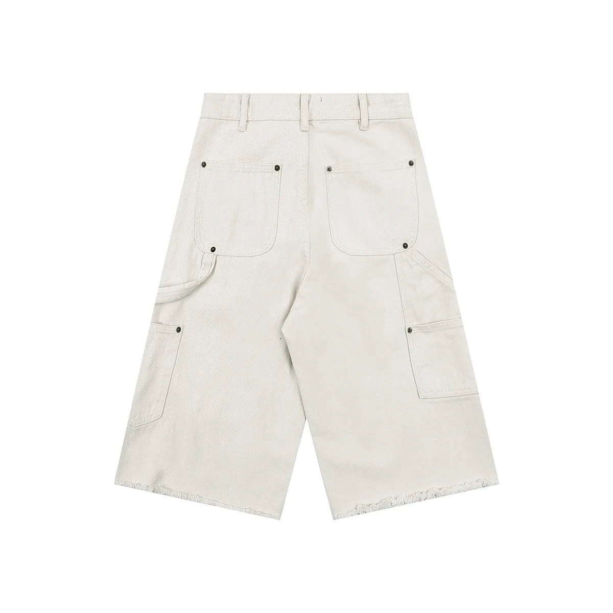 Jiayiku Men's  American Retro Rivet Cutting Wood Fold Denim Shorts Men's Washed Damaged Five-point Pants display picture 13
