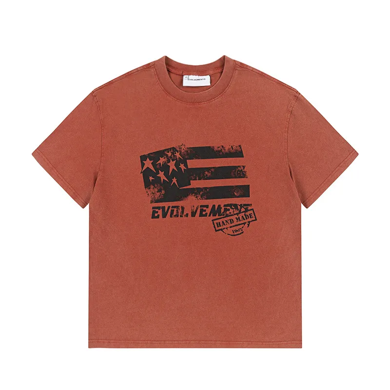 Jiayiku Men's  Summer American Retro Fashion Brand Heavy Washed Tee Stars And Stripes Graffiti Short-sleeved T-shirt For Men display picture 2