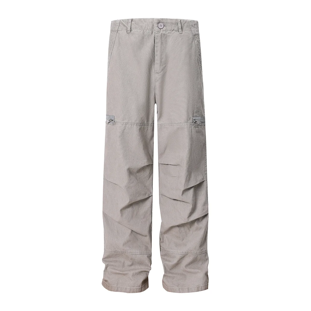 Jiayiku Men's Clothing  American Vintage Washed Antique Pleated Design Crowdwork Pants Straight Casual Trousers For Men And Women display picture 3