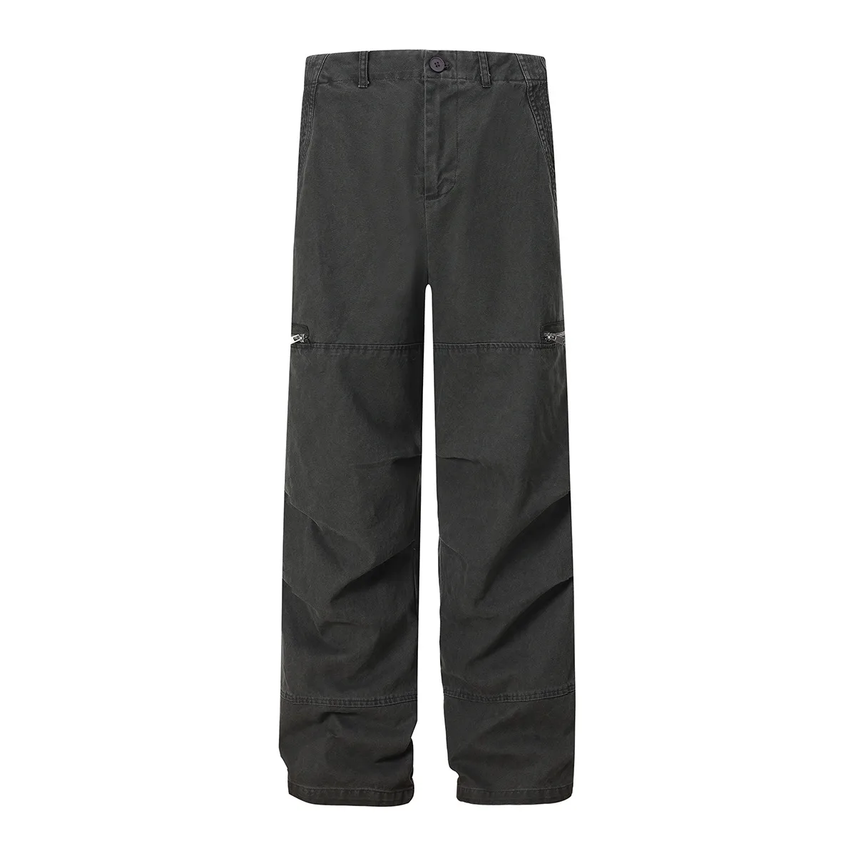 Jiayiku Men's Clothing  American Vintage Washed Antique Pleated Design Crowdwork Pants Straight Casual Trousers For Men And Women display picture 6