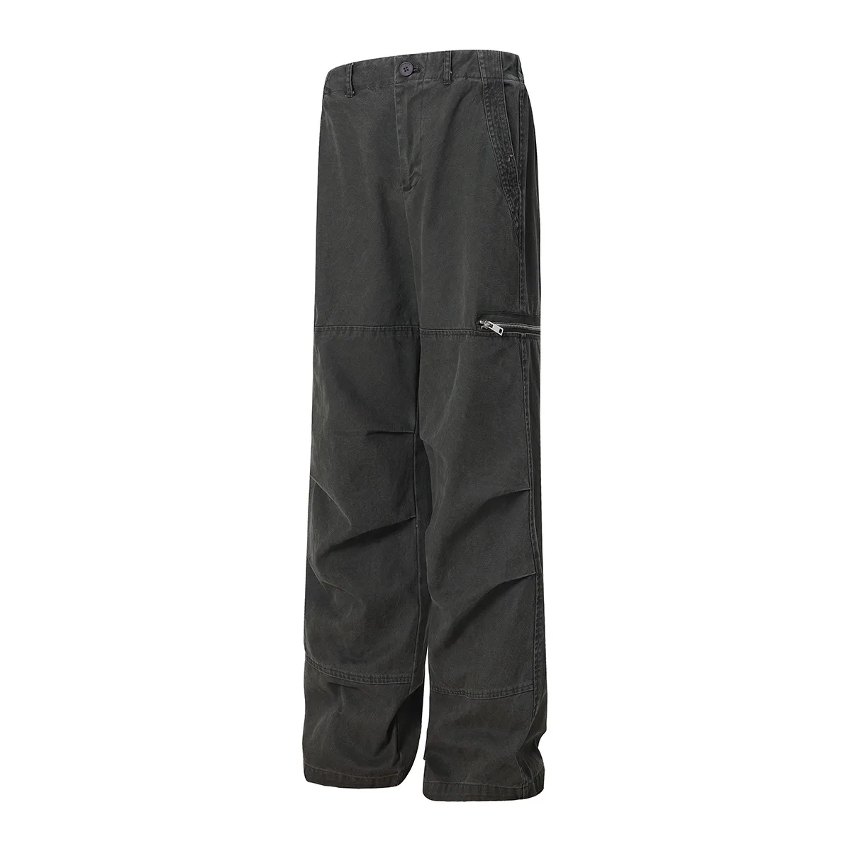 Jiayiku Men's Clothing  American Vintage Washed Antique Pleated Design Crowdwork Pants Straight Casual Trousers For Men And Women display picture 7