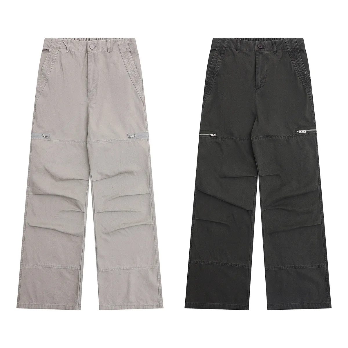 Jiayiku Men's Clothing  American Vintage Washed Antique Pleated Design Crowdwork Pants Straight Casual Trousers For Men And Women display picture 9