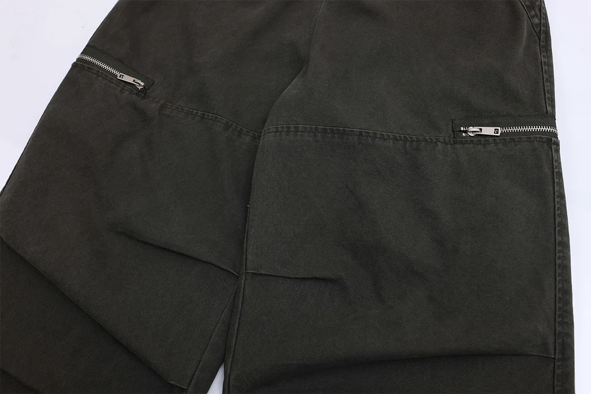 Jiayiku Men's Clothing  American Vintage Washed Antique Pleated Design Crowdwork Pants Straight Casual Trousers For Men And Women display picture 15
