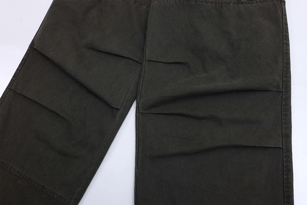 Jiayiku Men's Clothing  American Vintage Washed Antique Pleated Design Crowdwork Pants Straight Casual Trousers For Men And Women display picture 17