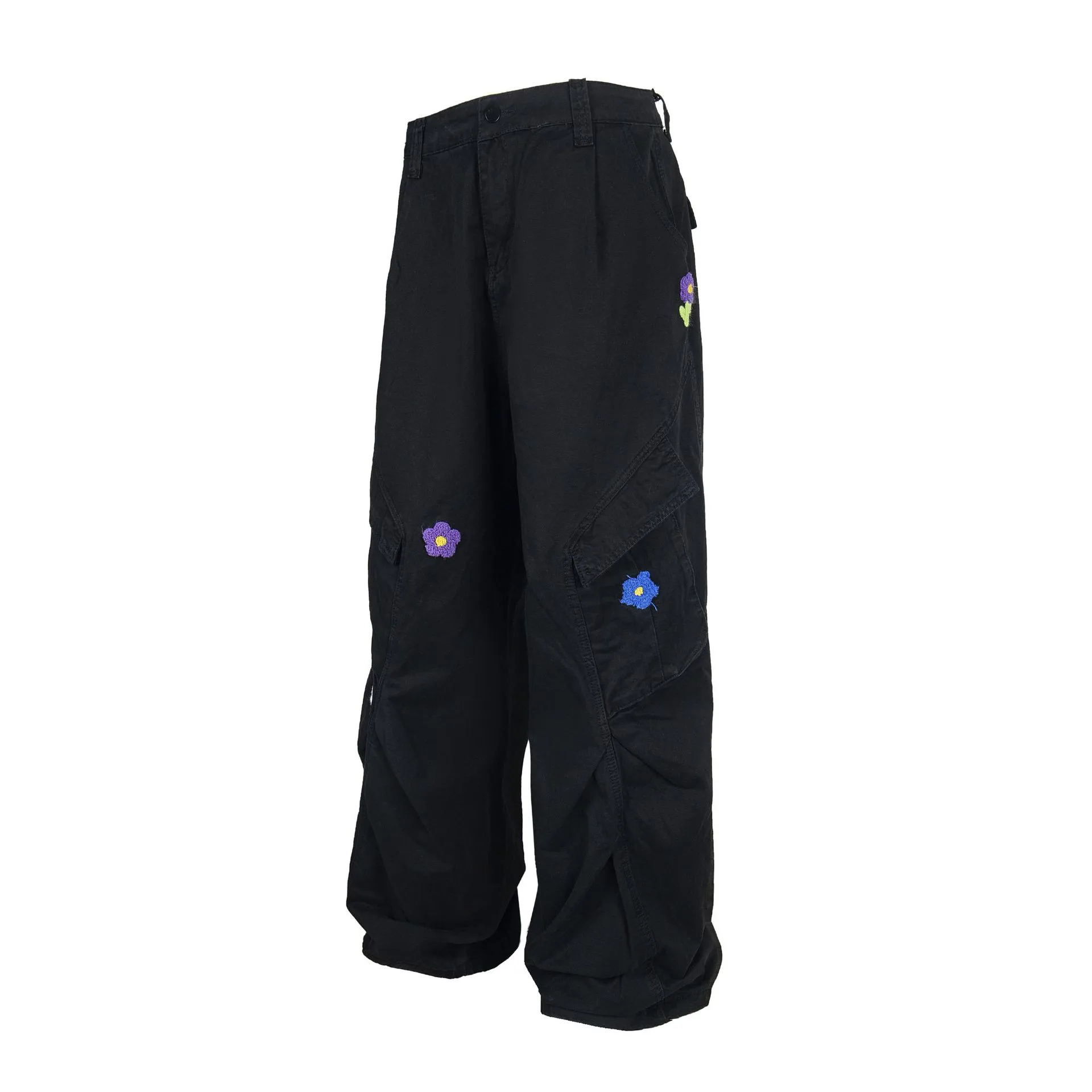Jiayiku Men's Clothing  High Street American Style Trendy Brand Heavy Washed Flower Embroidered Caught Pants Straight-barrel Wide-leg Pants display picture 7