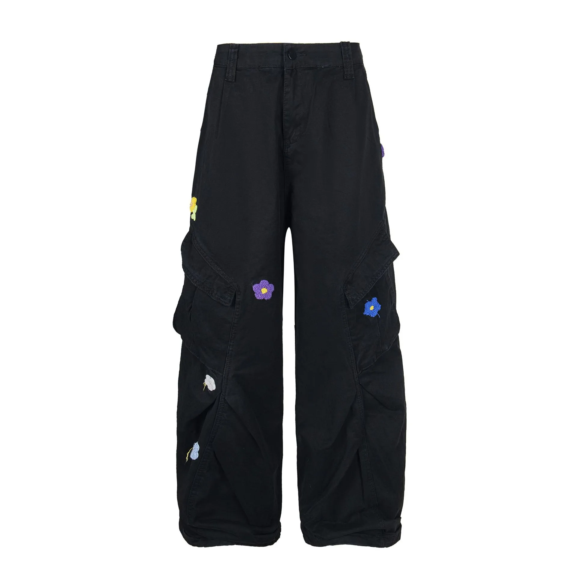 Jiayiku Men's Clothing  High Street American Style Trendy Brand Heavy Washed Flower Embroidered Caught Pants Straight-barrel Wide-leg Pants display picture 6