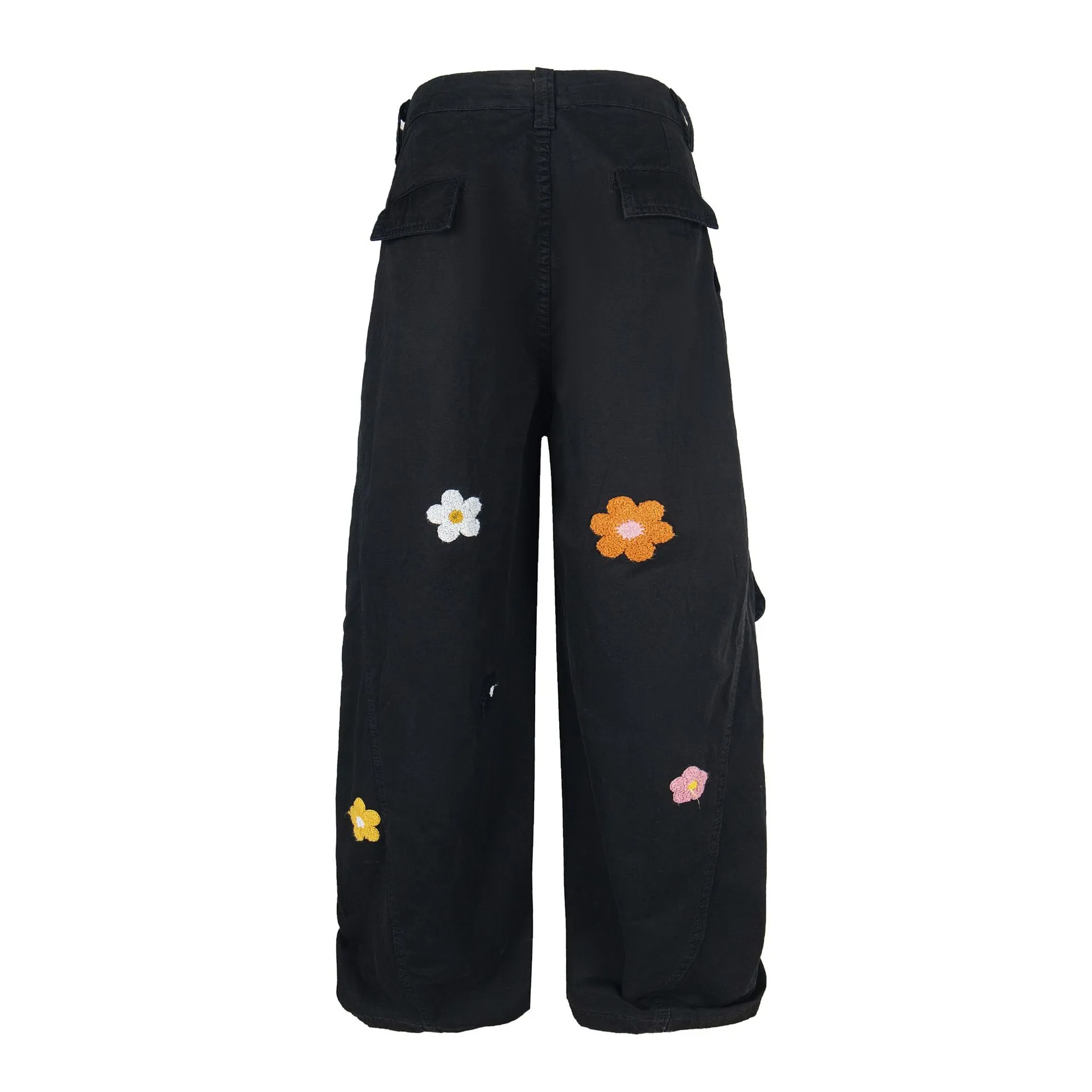 Jiayiku Men's Clothing  High Street American Style Trendy Brand Heavy Washed Flower Embroidered Caught Pants Straight-barrel Wide-leg Pants display picture 8