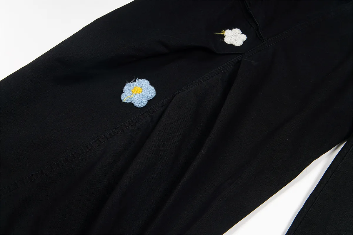 Jiayiku Men's Clothing  High Street American Style Trendy Brand Heavy Washed Flower Embroidered Caught Pants Straight-barrel Wide-leg Pants display picture 12