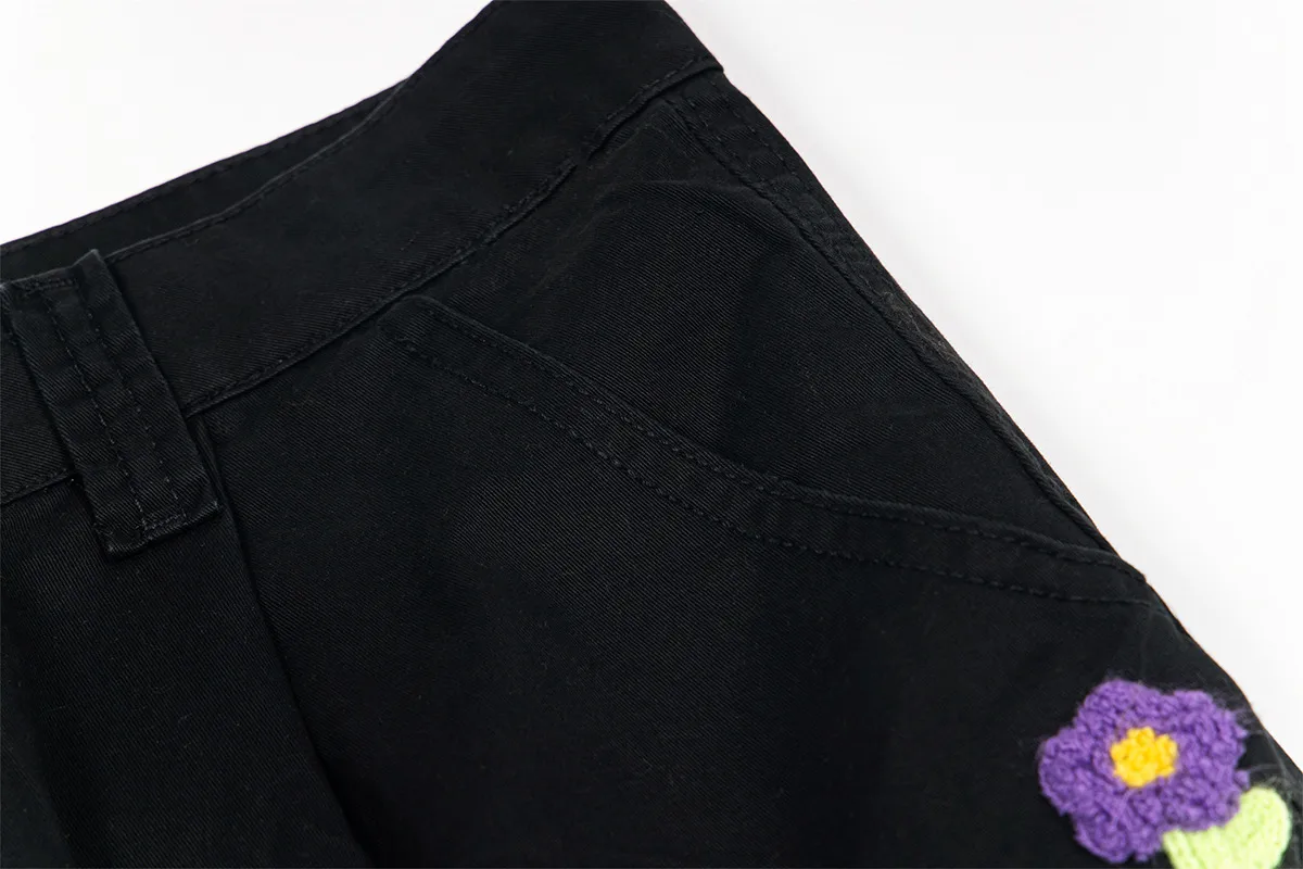 Jiayiku Men's Clothing  High Street American Style Trendy Brand Heavy Washed Flower Embroidered Caught Pants Straight-barrel Wide-leg Pants display picture 15