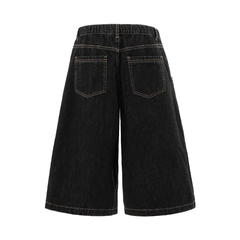 Jiayiku Men's  Summer American Retro Hip-hop Hip-hop Washed Denim Shorts Tassel Wide-leg Pants display picture 5