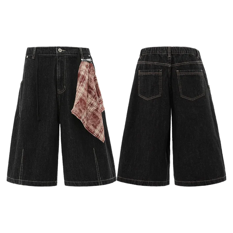 Jiayiku Men's  Summer American Retro Hip-hop Hip-hop Washed Denim Shorts Tassel Wide-leg Pants display picture 6