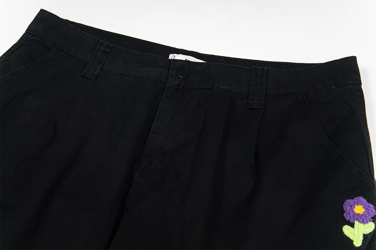 Jiayiku Men's Clothing  High Street American Style Trendy Brand Heavy Washed Flower Embroidered Caught Pants Straight-barrel Wide-leg Pants display picture 17
