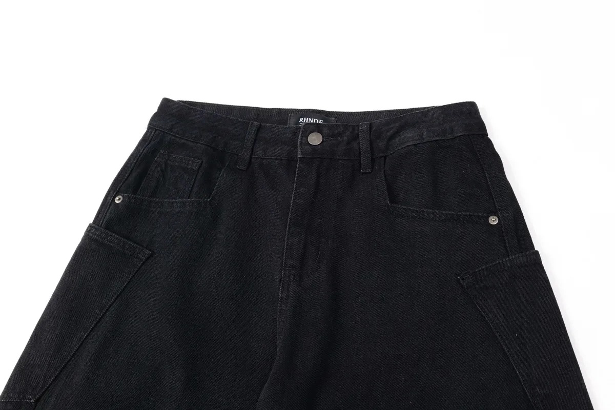 Jiayiku Men's Clothing  American Vintage Washed Machete Jeans Loose Men's And Women's Vibe Duffy Handsome Wide Leg Pants display picture 8