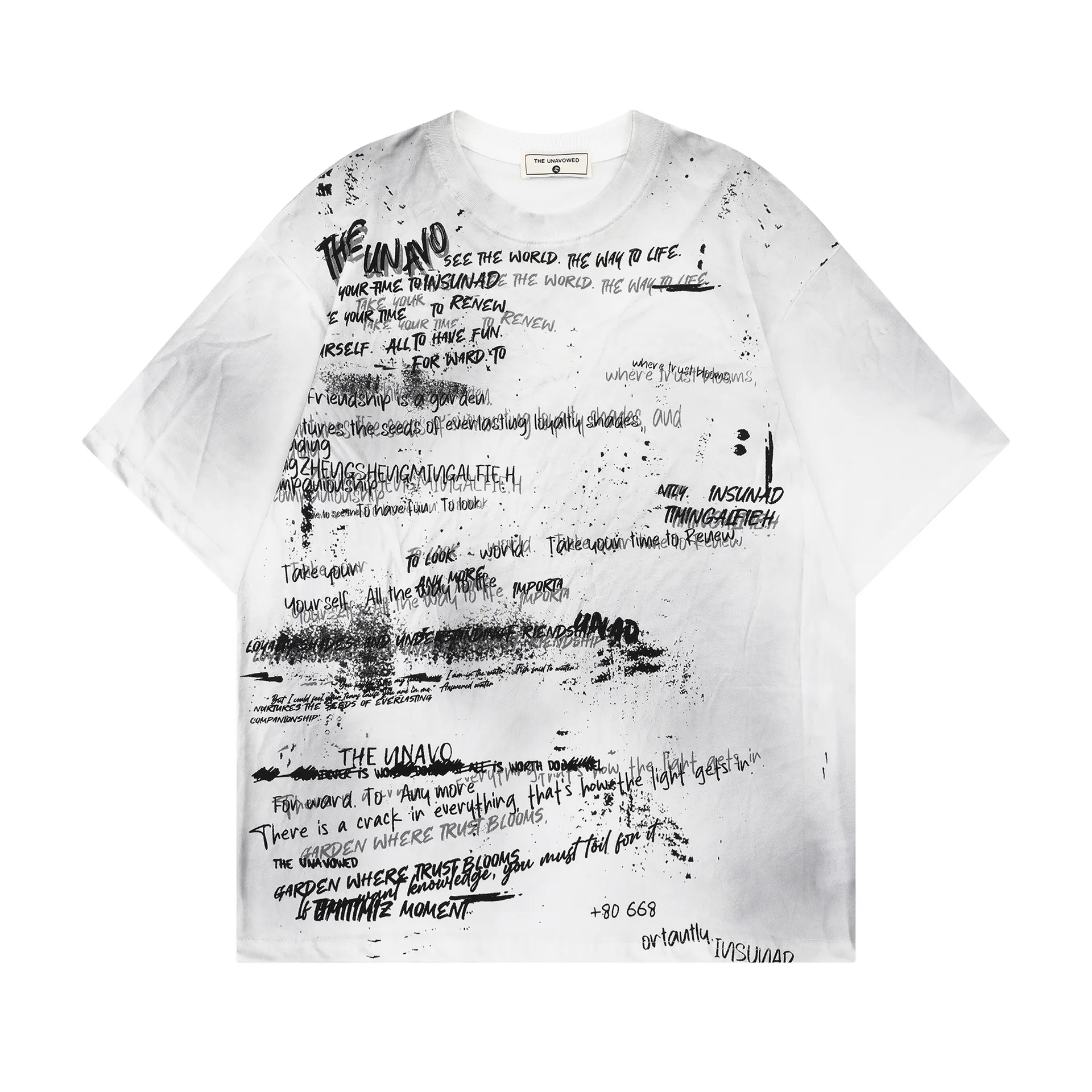 Jiayiku Men's  Summer American Street Graffiti T-shirt Waste Earth Style Retro Fashion Brand T-shirt Tee Short Sleeve display picture 5