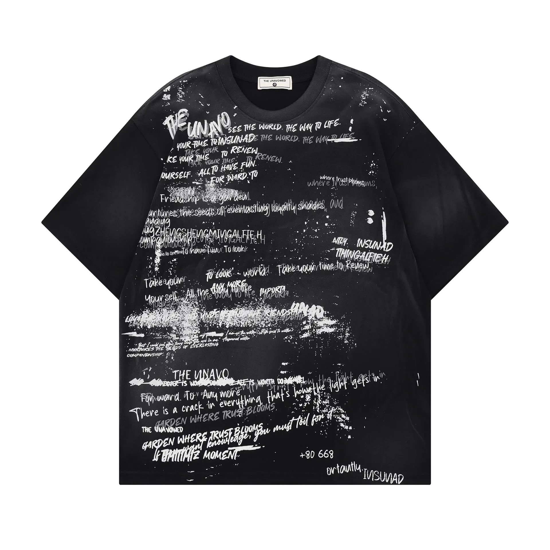 Jiayiku Men's  Summer American Street Graffiti T-shirt Waste Earth Style Retro Fashion Brand T-shirt Tee Short Sleeve display picture 3