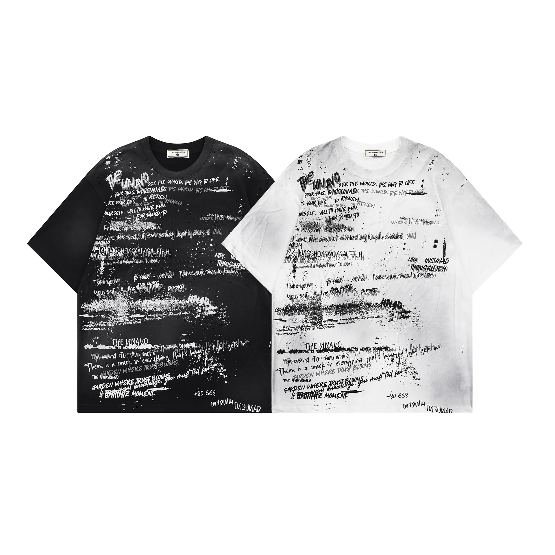 Jiayiku Men's  Summer American Street Graffiti T-shirt Waste Earth Style Retro Fashion Brand T-shirt Tee Short Sleeve display picture 2