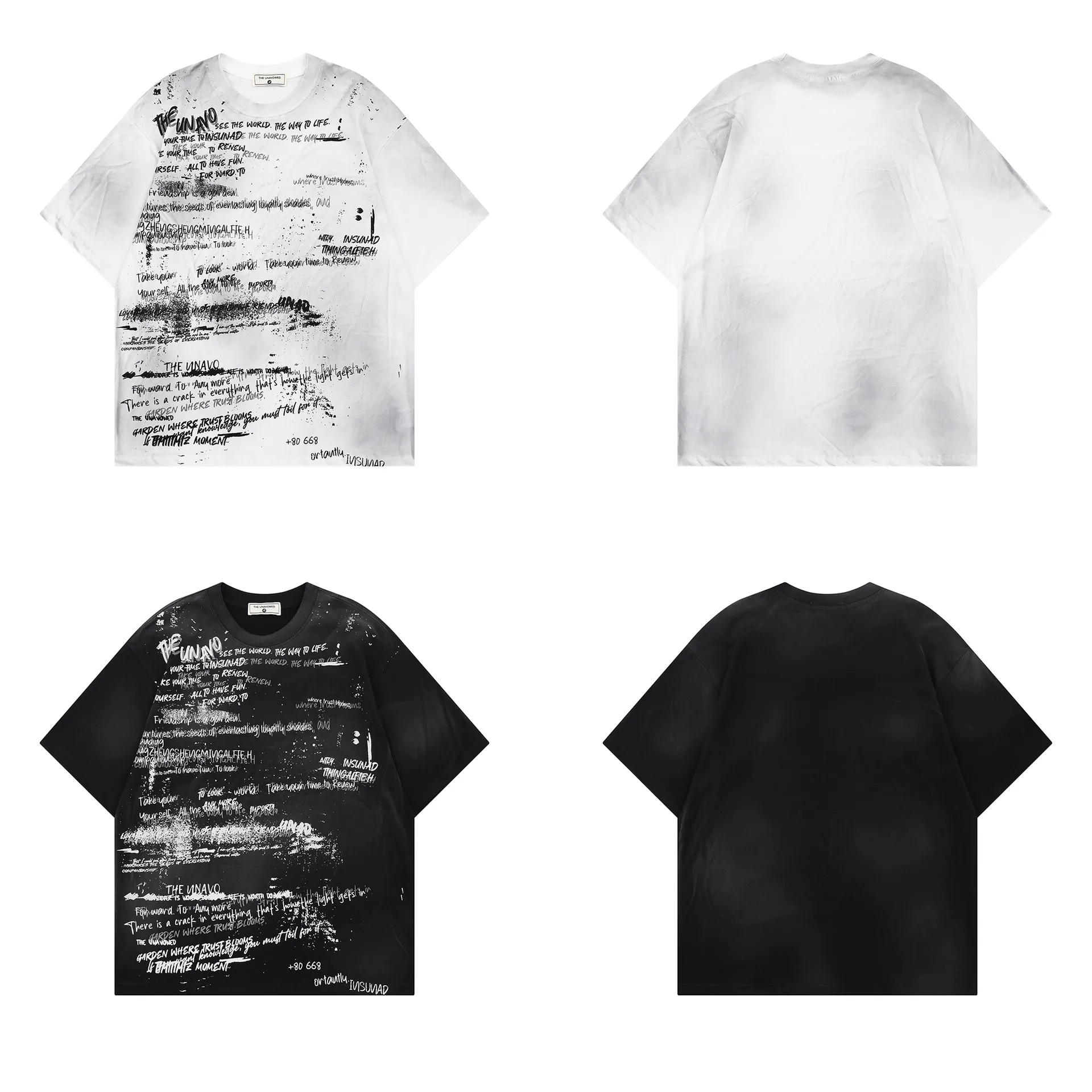 Jiayiku Men's  Summer American Street Graffiti T-shirt Waste Earth Style Retro Fashion Brand T-shirt Tee Short Sleeve display picture 7