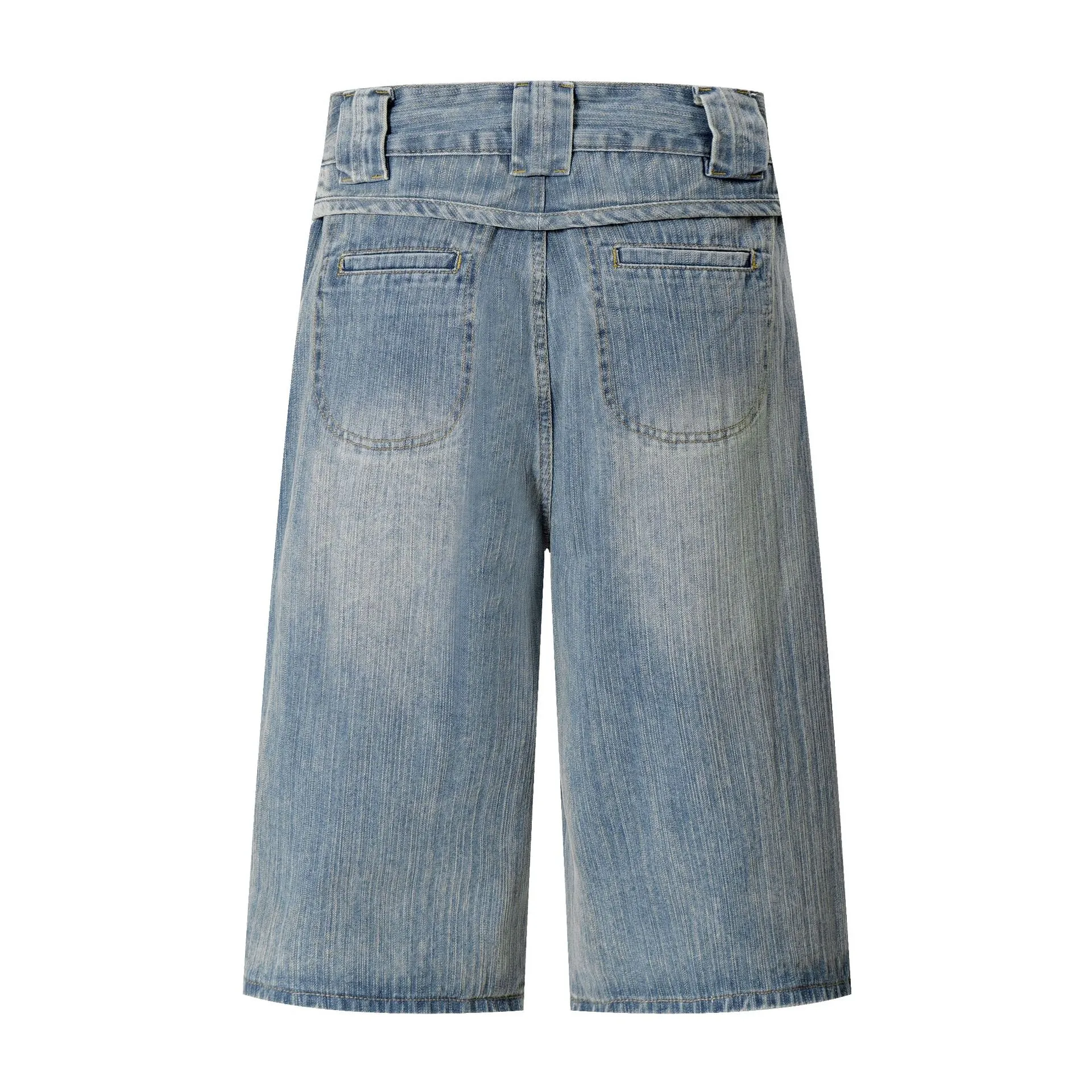 Jiayiku Men's  Summer New American Style Retro Washed Denim Shorts Distinctive Pocket Wide Leg Pants display picture 5