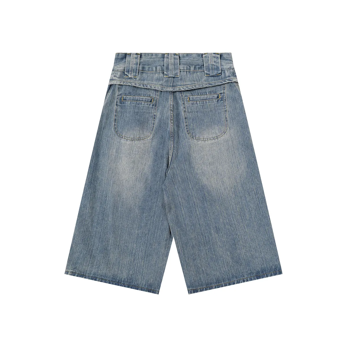 Jiayiku Men's  Summer New American Style Retro Washed Denim Shorts Distinctive Pocket Wide Leg Pants display picture 7