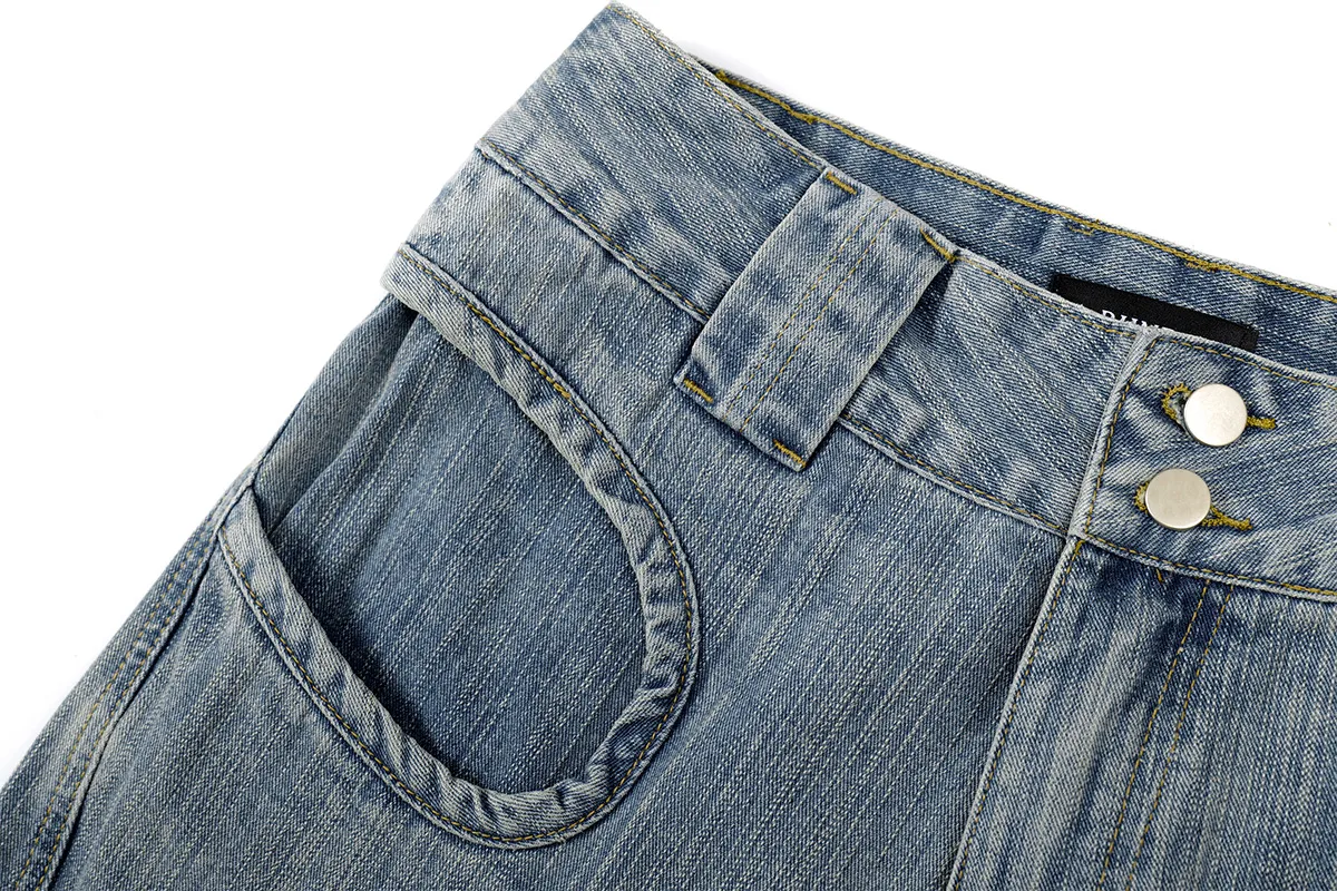 Jiayiku Men's  Summer New American Style Retro Washed Denim Shorts Distinctive Pocket Wide Leg Pants display picture 10
